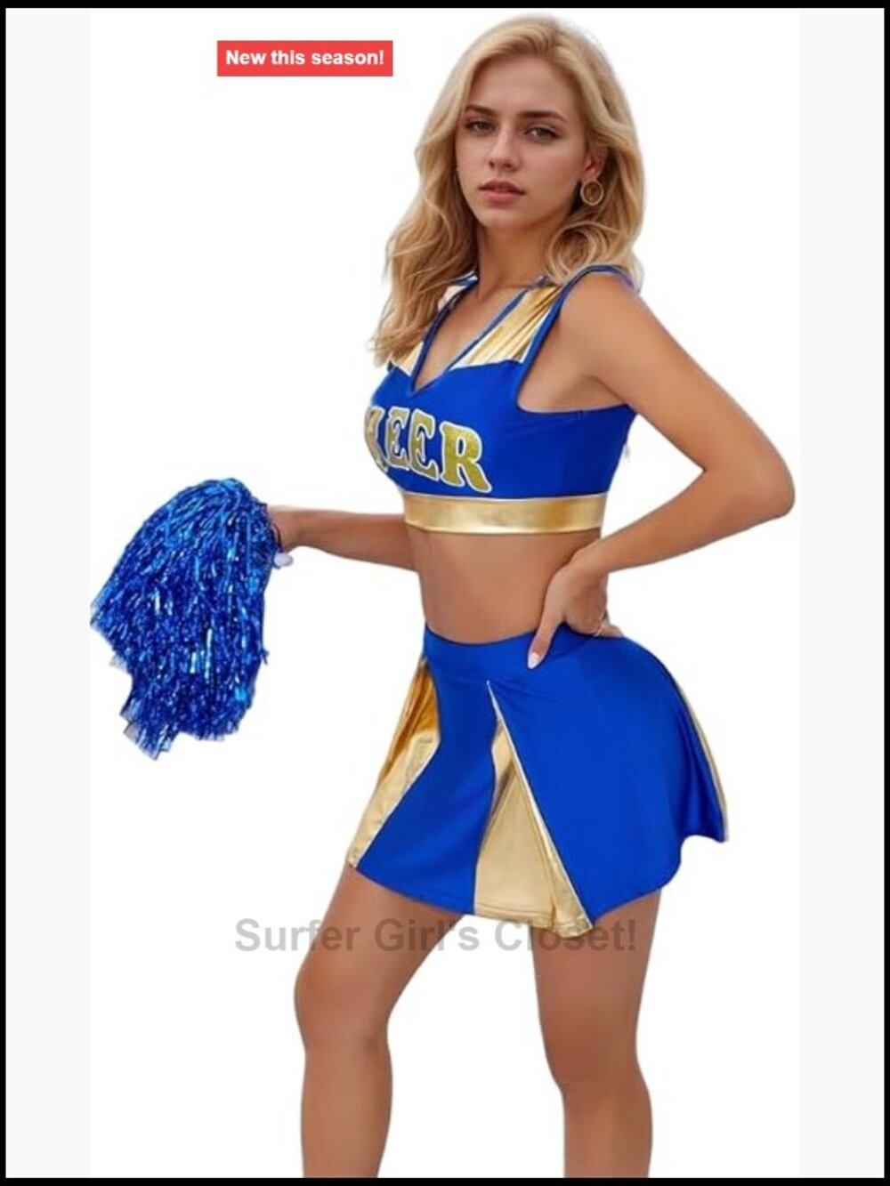 Cheerleader Costume Set Women Crop Top Pleated Mini Skirt Pom Poms Cosplay
